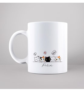 Kedi Tasarımlı Kupa Kişiye Özel