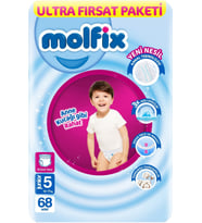 Molfix Külot Bebek Bezi Beden:5 (12-17KG) Junior 68 Adet Ultra Fırsat Pk