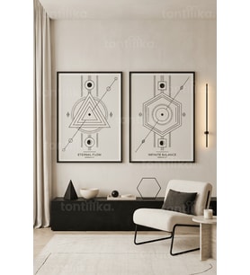 Minimalist Geometrik Tasarım 2'li Ahşap Çerçeveli Tablo Seti