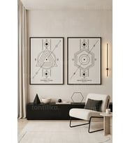 Minimalist Geometrik Tasarım 2'li Ahşap Çerçeveli Tablo Seti