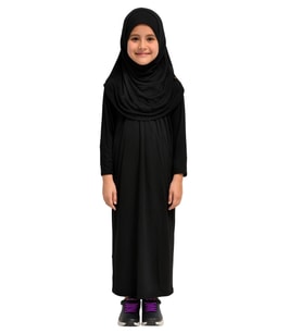 Penye Kendinden Başörtülü Çocuk Namaz Elbisesi Siyah/ 6-7-8 yaş
