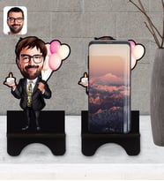 BK Gift Kişiye Özel Erkek Doğum Günü Karikatürlü Ahşap Biblo Telefon Standı-3