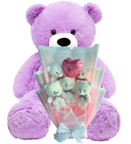 Premium 90 cm Peluş Ayı ve Kalp Balonlu Romantik Pembe Peluş Ayıcık Buketi (Lila)