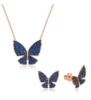 Gümüş Lacivert Kelebek Set