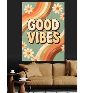 Good Vibes Retro Poster Dekoratif Kanvas - Mdf Ahşap Tablo