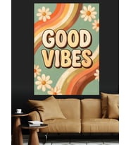 Good Vibes Retro Poster Dekoratif Kanvas - Mdf Ahşap Tablo