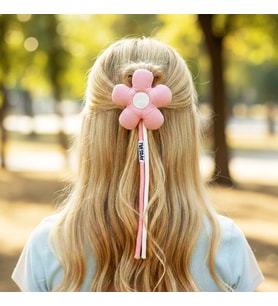 Woodycord El Yapımı Pofuduk Pembe Çiçek Figürlü Otomatik Toka
