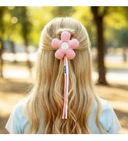 Woodycord El Yapımı Pofuduk Pembe Çiçek Figürlü Otomatik Toka