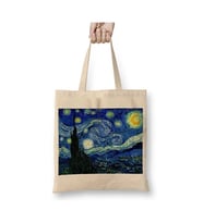 Van Gogh Yıldızlı Gece Bez Çanta Uzun Saplı Alışveriş Çantası Plaj Çantası (Beyaz)