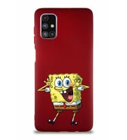 Samsung Galaxy M51 Soft Premier Kapak Sünger Bob Tasarımlı Silikon Kılıf - Mürdüm (Şeffaf)