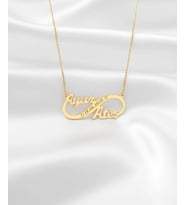 Kişiye Özel 925 Ayar Gümüş Sonsuzluk Çift İsim Tarih Kolye (Gold)