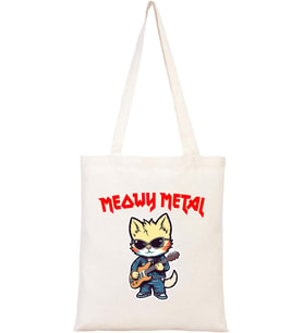 Kedi Baskılı Ham Bez Çanta Metalci Kedi
