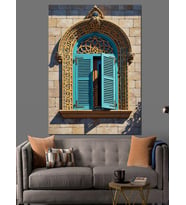 Ahşap Mavi Pencere Panjurları Retro Dekoratif Kanvas - Mdf Ahşap Tablo