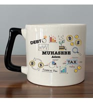 Kişiye Özel Muhasebe Baskılı Siyah Kulplu D Kupa (Beyaz)