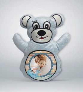 BK Gift Kişiye Özel İsimli Fotoğraflı Mavi Ayıcık Yastık-1
