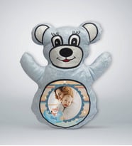 BK Gift Kişiye Özel İsimli Fotoğraflı Mavi Ayıcık Yastık-1