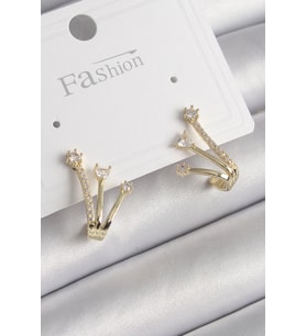 Pirinç Gold Renk Zirkon Taşlı Kadın Küpe - TJ-BKP9963