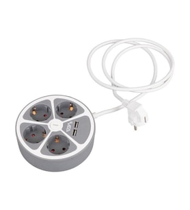VEA VE-G604YU Yuvarlak Grup Priz 4'Lü 2 USB Girişli 1.5 Metre Anahtarlı