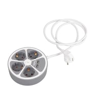 VEA VE-G604YU Yuvarlak Grup Priz 4'Lü 2 USB Girişli 1.5 Metre Anahtarlı