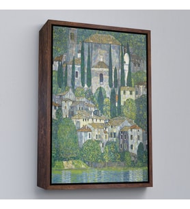 Çerçeveli Gustav Klimt - Cassone'deki Kilise Selvili Manzara Tablosu (Siyah)
