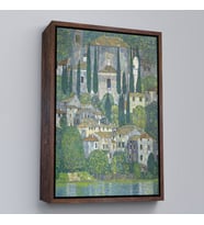 Çerçeveli Gustav Klimt - Cassone'deki Kilise Selvili Manzara Tablosu (Siyah)
