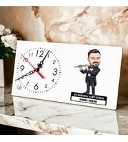 Flüt Ustası Müzisyen Erkek Karikatürlü Masa Saati