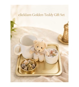 Doğum Günü, Özel Gün, Yeni İş, Yeni Ev Hediyesi Gold Detaylı Porselen Kupa, Peluş Ayıcık ve Kuru Çiçekli Mum Seti