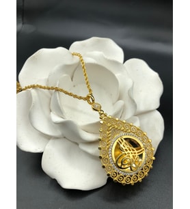 22 ayar altın kaplama kadın gold zirkon taşlı halat zincirli tugralı kolye modeli
