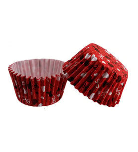 Cupcake Kalıbı Pet Kapsül  Kek Kalıbı 48X34 MM (100 Adet)  Kırmızı Üzeri Fiyonk Ve Kalp Desenli