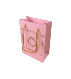 Tahtakale Toptancı Karton Hediye Çantası Saray Desenli Gold Yaldızlı 12X17 (25 Adet)  Pembe