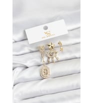 Pirinç Gold Renk Göz ve Kutup Yıldızı Model YSX Trio Küpe Seti 5886 - HPSBYI4068-9860