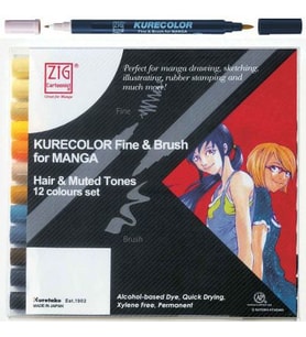 Zig Kurecolor Fine & Brush for Manga Hair & Muted Tones 12 Renk 