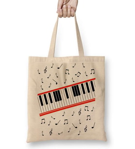 Piano Piyano Müzik Notaları Bez Çanta Uzun Saplı