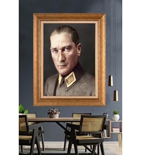 Altın Varaklı Çerçeveli Paspartulu Atatürk Tablo nh169 (Gold)