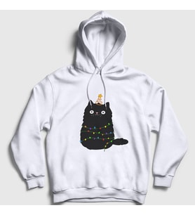 Presmono Unisex Beyaz Yeni Yıl Kedisi Yılbaşı Kapüşonlu Sweatshirt 270897tt