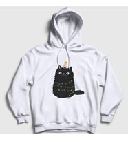Presmono Unisex Beyaz Yeni Yıl Kedisi Yılbaşı Kapüşonlu Sweatshirt 270897tt