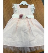 YAZLIK KETEN KEMERLİ ÇİÇEK AKSESUARLI BEBE KIZ ELBİSE (Pembe)