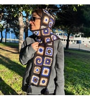 El Örgüsü Siyah Yün Motifli Atkı (Siyah)