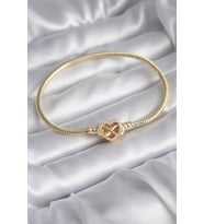 Pirinç Gold Renk Zirkon Taşlı Kalp Sonsuzluk Model Charm Kadın Bileklik - TJ-BB5797