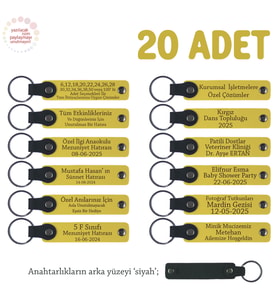 Sarı & Siyah, Yaz Tatili Arkadaş Grubuna Ortak Hatıra, 20’li Set, Kişiye Özel Yazılı Deri Anahtarlık