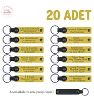 Sarı & Siyah, Yaz Tatili Arkadaş Grubuna Ortak Hatıra, 20’li Set, Kişiye Özel Yazılı Deri Anahtarlık