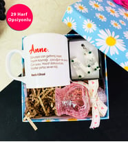 Kişiye Özel Anne Tasarımlı Kupa Ve Çiçekli Epoksi Anahtarlık Set