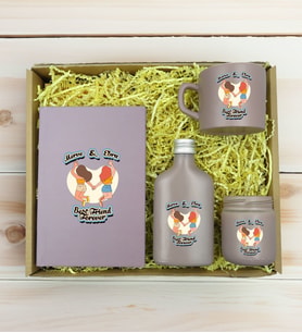 BK Gift Kişiye Özel İsimli DTF Best Friend Temalı Mat Gri Defter & Kahve Fincanı & Kolonya & Mum Hediye Seti-6, Arkadaşa Hediye, Doğum Günü Hediyesi