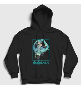 Presmono Unisex Beyaz Miku Hatsune Kapüşonlu Sweatshirt 439550tt (Siyah)