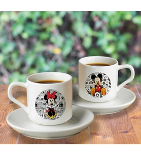 Micky Mouse Sevgili Çift Tasarımlı Türk Kahvesi Fincanı Seti İkili