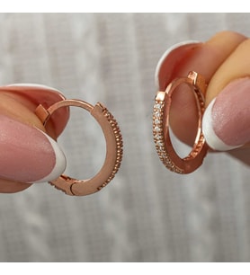 Gümüş Zirkon Taşlı Rose Oval Küpe