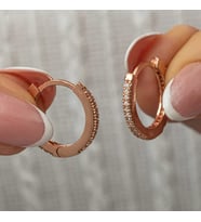 Gümüş Zirkon Taşlı Rose Oval Küpe