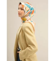 Armine Tivil İpek Eşarp 9314-36 Beyaz Karışık Desen
