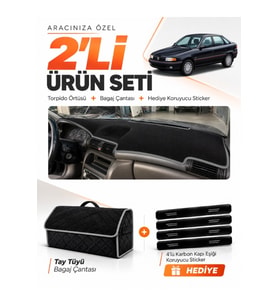 e-biz OPEL ASTRA F AİRBAGLİ (1991-1998) Uyumlu Torpido Örtüsü + Tay Tüyü Çanta - Siyah-Gri - OP001
