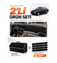 e-biz OPEL ASTRA F AİRBAGLİ (1991-1998) Uyumlu Torpido Örtüsü + Tay Tüyü Çanta - Siyah-Gri - OP001
